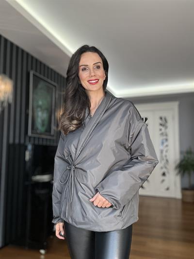 Antrasit Kruvaze Kimono Mont