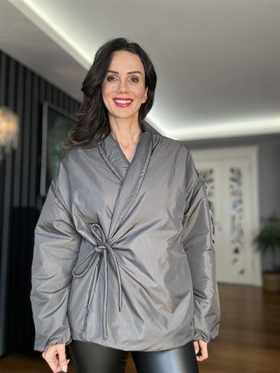 Antrasit Kruvaze Kimono Mont