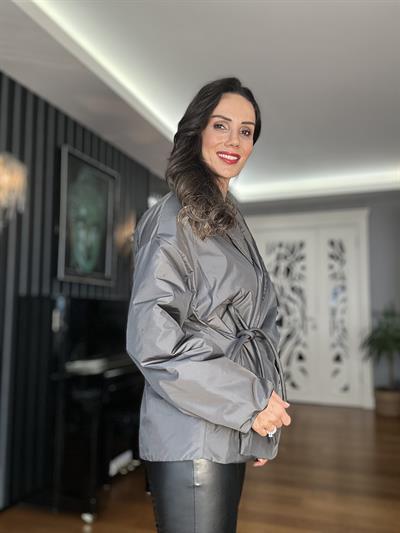 Antrasit Kruvaze Kimono Mont