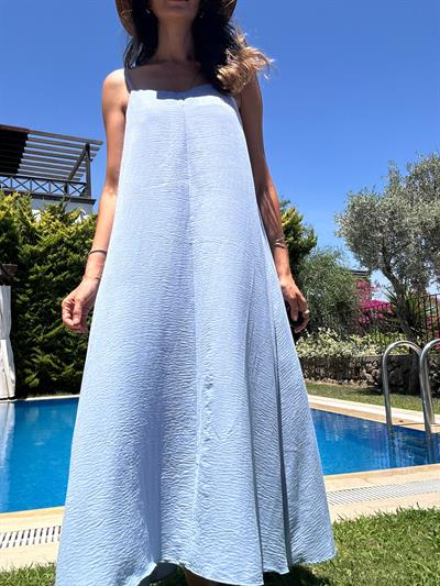 Bebe Mavisi Askılı Tencel Elbise