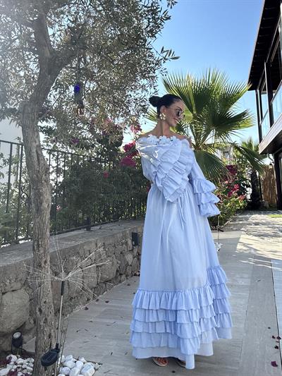 Bebe Mavisi Çıkabilen Çiçek Broşlu Etek Bluz Takım