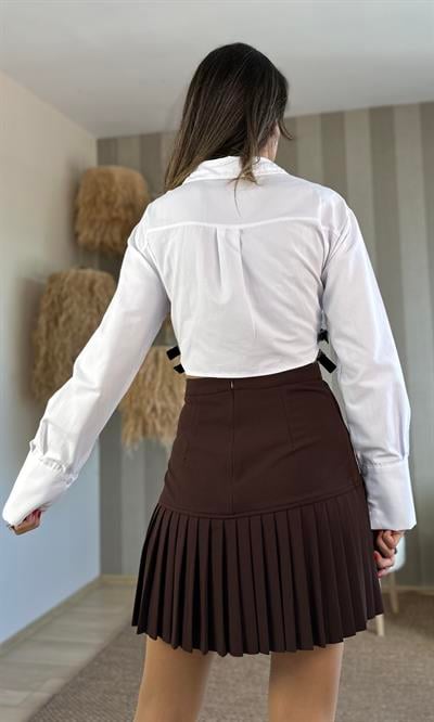 Beli Deri Detaylı Crop Gömlek