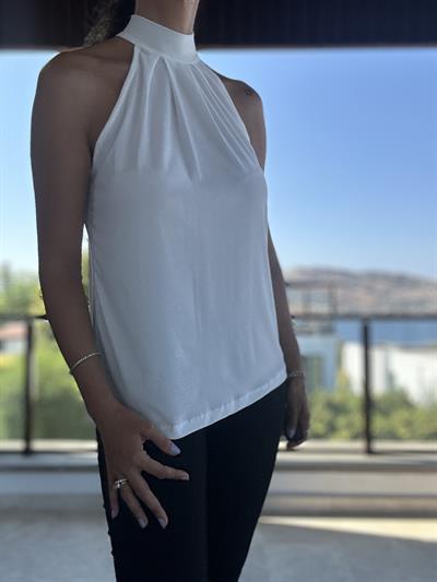 Beyaz Halter Yaka Bluz