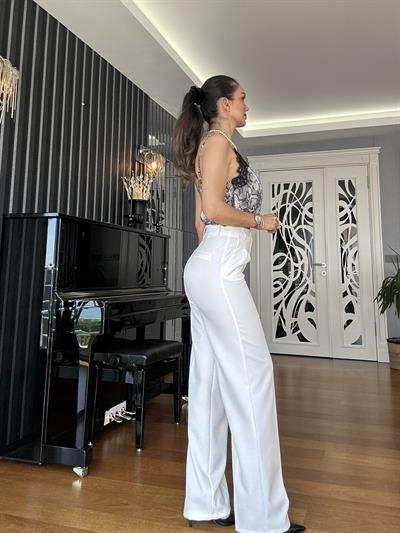 Beyaz Yüksek Bel Palazzo Pantolon