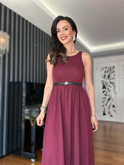 Bordo Halter Kesim Midi Elbise