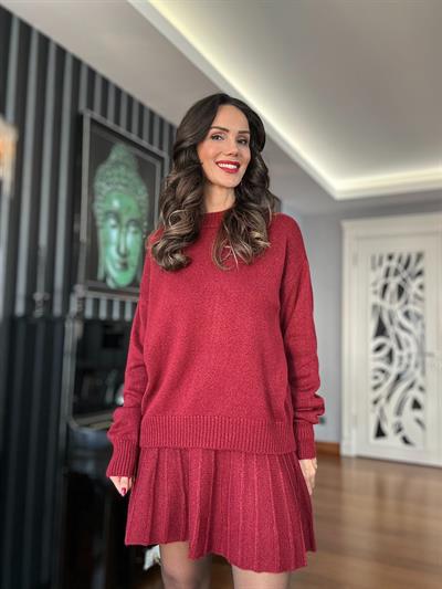 Bordo Kazak Etek Triko Takım 