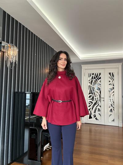 Bordo Kemerli Kaşe Panço