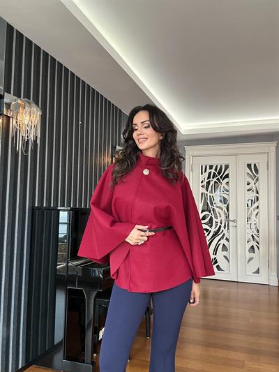 Bordo Kemerli Kaşe Panço