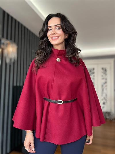 Bordo Kemerli Kaşe Panço
