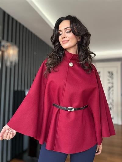 Bordo Kemerli Kaşe Panço