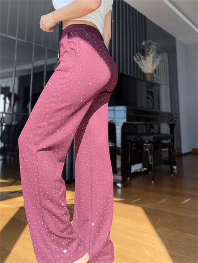 Bordo Komple Taşlı Palazzo Eşofman Altı
