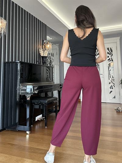 Bordo Likralı Balon Pantolon
