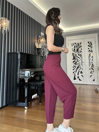 Bordo Likralı Balon Pantolon