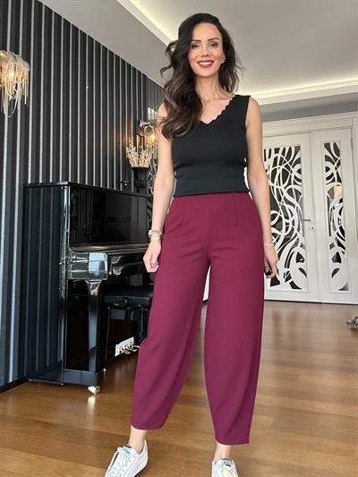 Bordo Likralı Balon Pantolon