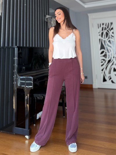 Bordo Likralı Çımalı Tensel Pantolon