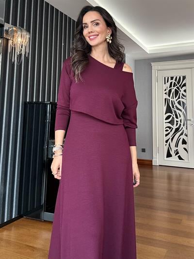 Bordo Modal Elbise Bluz Takım