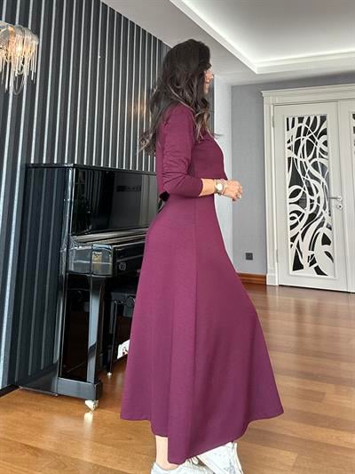 Bordo Modal Elbise Bluz Takım