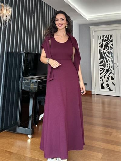 Bordo Modal Elbise Bluz Takım