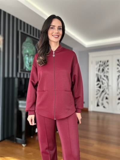 Bordo Parlak Kumaş İkili Takım 