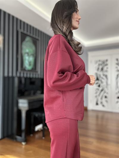 Bordo Parlak Kumaş İkili Takım 