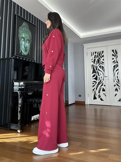 Bordo Petek Dokuma İkili Takım 