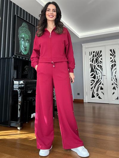 Bordo Petek Dokuma İkili Takım 
