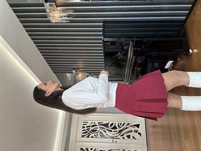 Bordo Piliseli Şortlu Etek