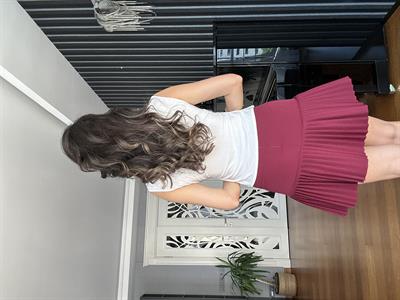 Bordo Sık Piliseli Mini Etek