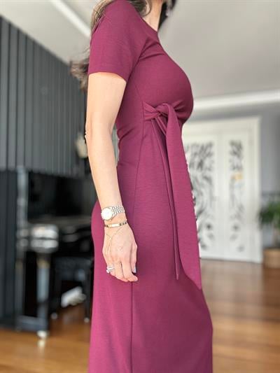 Bordo Yandan Bağlamalı Modal Elbise