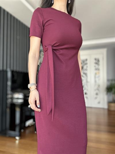 Bordo Yandan Bağlamalı Modal Elbise