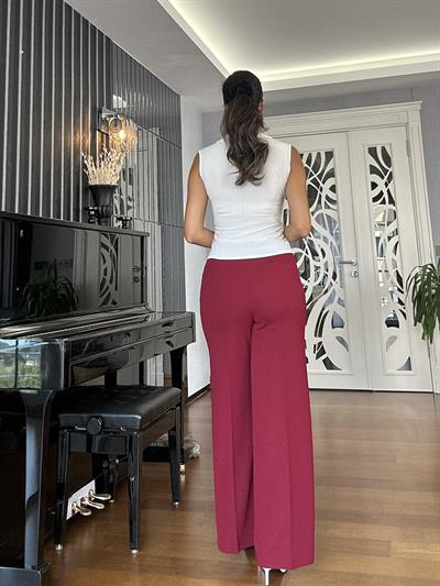 Bordo Yüksek Bel Geniş Kesim Pantolon
