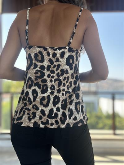 Büyük Leopar Desenli Askılı Bluz