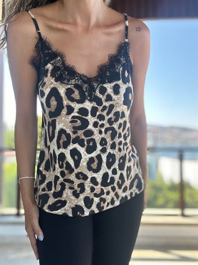 Büyük Leopar Desenli Askılı Bluz