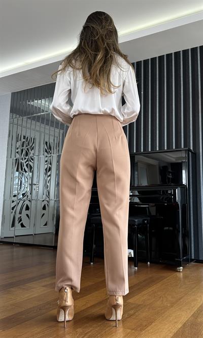 Camel Çift Pensli Havuç Pantolon