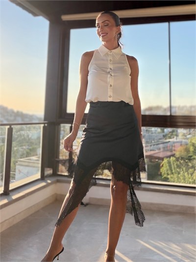 Etek Ucu Dantelli Saten Etek
