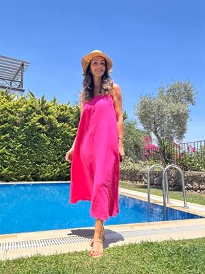 Fuşya Askılı Tencel Elbise