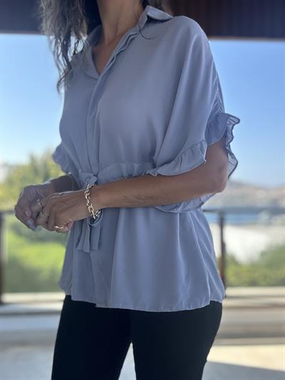 Gri Beli İpli Geniş Kesim  Gömlek