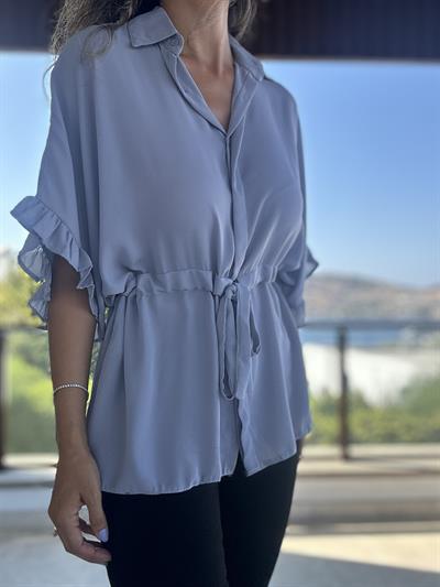 Gri Beli İpli Geniş Kesim  Gömlek