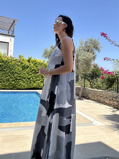 Gri İnce Modal Maxi Elbise 