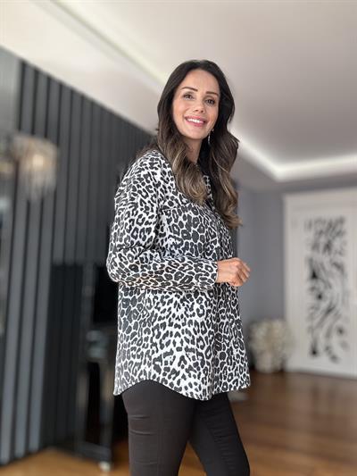 Gri Leopar Gabardin Ceket