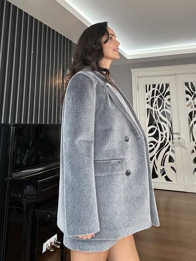Gri Tüylü Kaşe Oversize Ceket