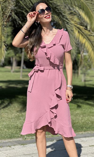 Gül Kurusu Fırfırlı Elbise