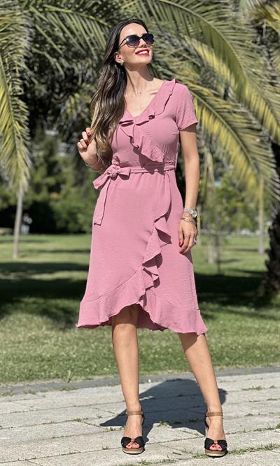 Gül Kurusu Fırfırlı Elbise