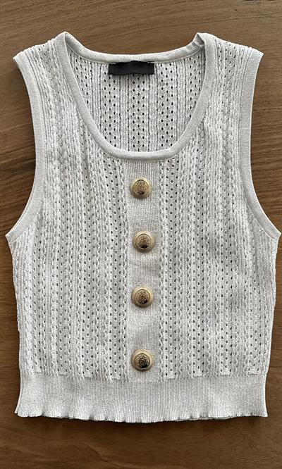Gümüş Simli Gold Düğmeli Triko Crop