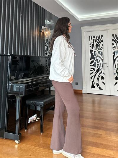 Kahverengi Beli Lastikli Flare Pantolon