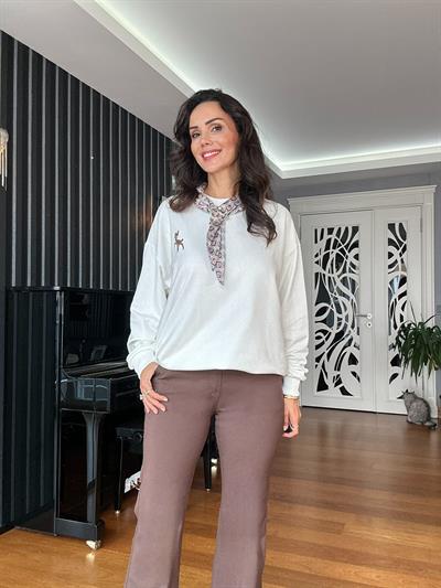Kahverengi Beli Lastikli Flare Pantolon