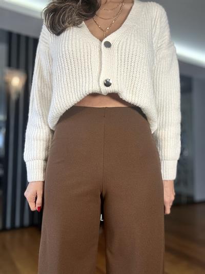 Kahverengi Beli Lastikli Krep Pantolon