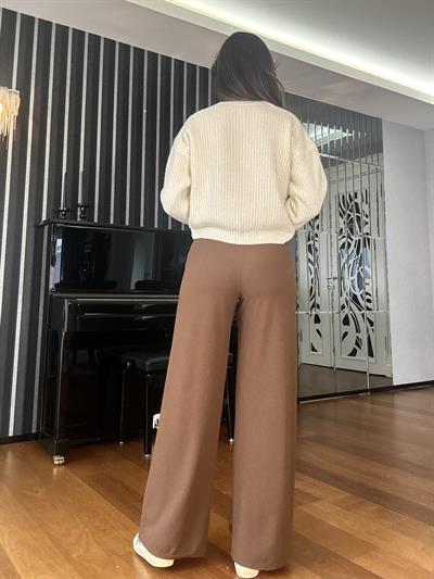 Kahverengi Beli Lastikli Krep Pantolon