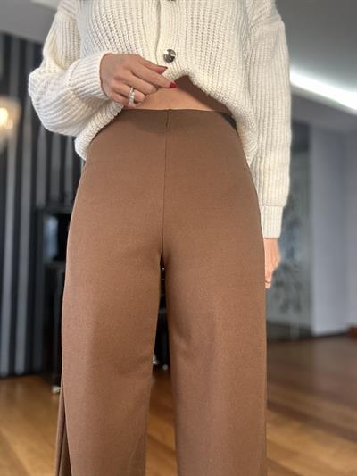 Kahverengi Beli Lastikli Krep Pantolon