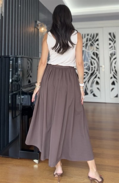 Kahverengi Kemerli Kloş Etek
